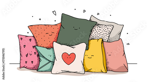 Colorful Hand-Drawn Pillows and Cushions Collection