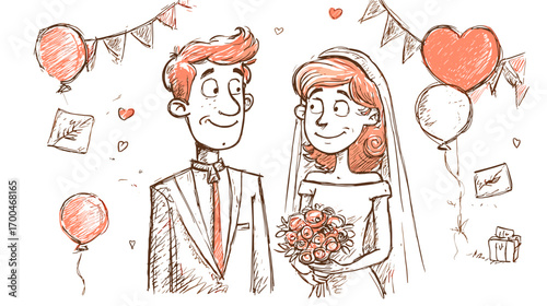 Bride and Groom Wedding Illustration