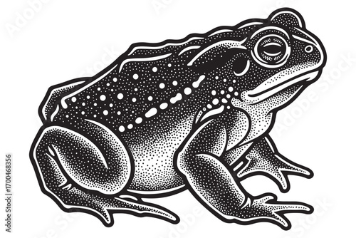 Detailed illustration of a toad isolated on white background, showcasing its textured skin, bulging eyes, and sturdy build in a classic pose vector illustration
