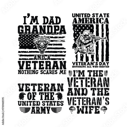 Patriotic Veteran's Day Prints: A collection of striking patriotic prints and designs honor veterans and their families. Illustrated with imagery such as the American flag, a determined soldier.