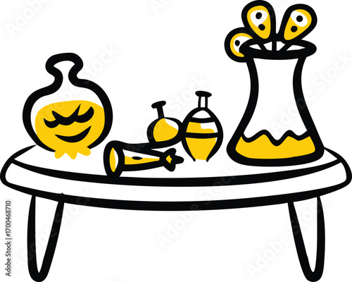 A spooky Halloween set featuring bottles of olive oil, wine, and beer with a black cat, ghost, and bat decoration