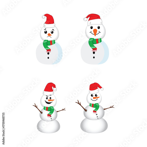 Snowman Emotions: A charming cartoon snowman with different facial expressions, each expressing a unique emotion, set against a cheerful background, capturing the spirit of winter.