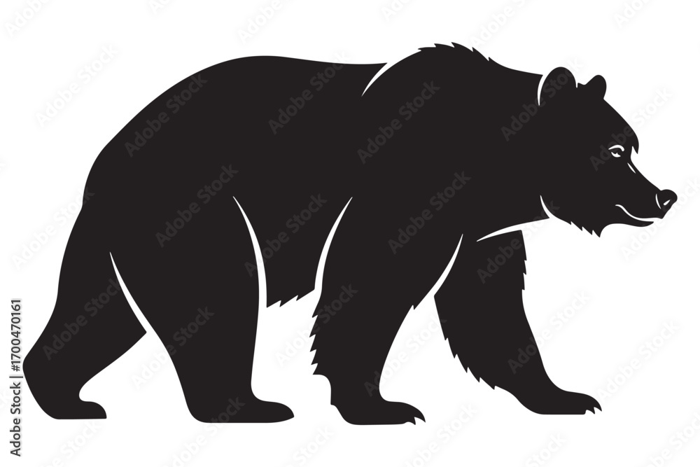 Fototapeta premium Silhouette of a bear isolated on white background, capturing its powerful presence and majestic form in a striking and minimalist design style vector illustration