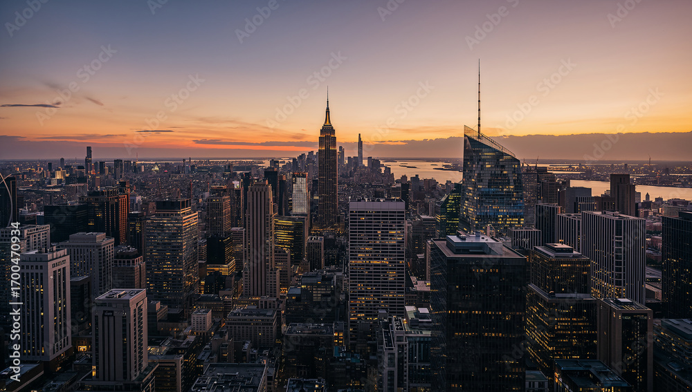 Obraz premium Stunning New York City Skyline During Sunset Hours