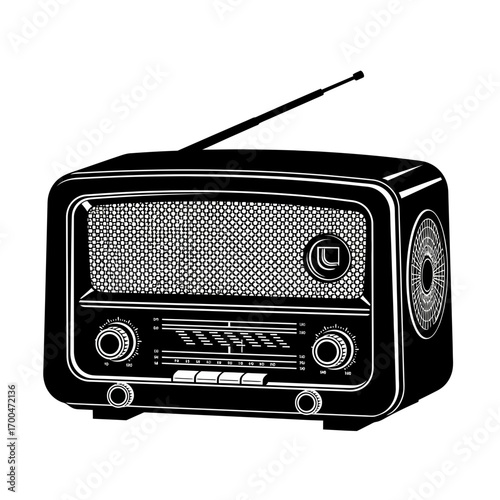 Vintage radio silhouette isolated on white background