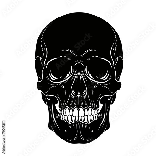 Black skull silhouette isolated on white background