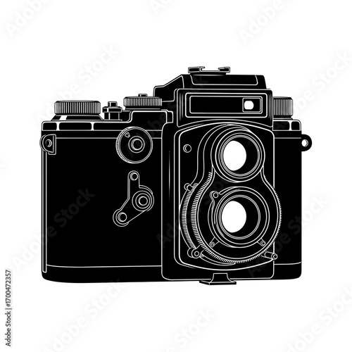 Vintage twin lens reflex camera silhouette isolated on white background