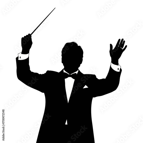 Orchestra conductor silhouette isolated on white background