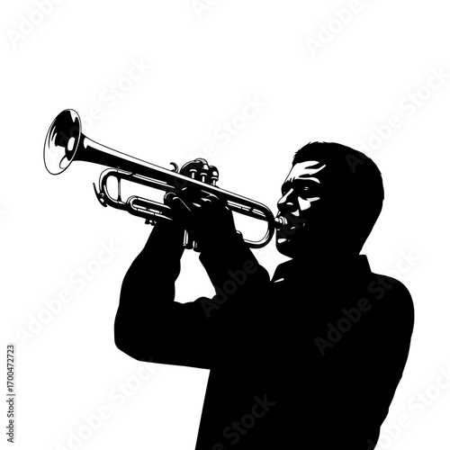 Musician playing trumpet silhouette isolated on white background