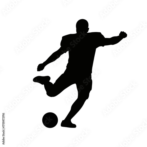 Football player kicking ball silhouette isolated on white background