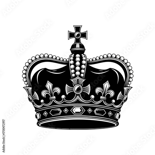 Ornate royal crown silhouette isolated on white background