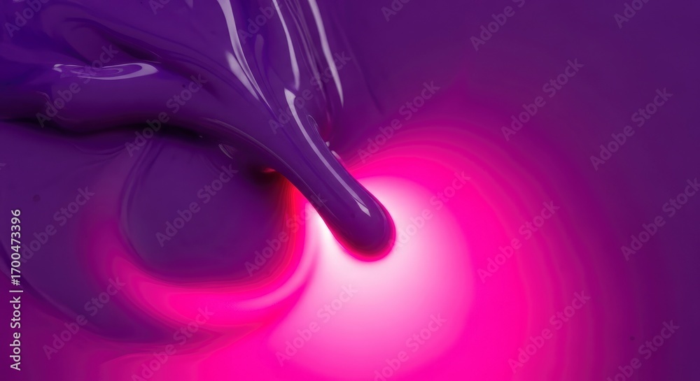 Naklejka premium Vibrant purple liquid swirls with a luminous pink glow, creating an abstract, dynamic background.