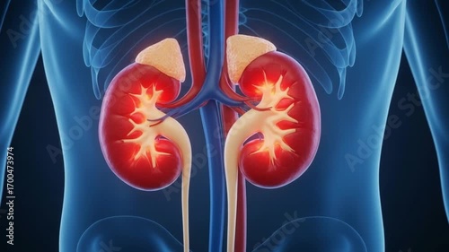 Human Kidneys Anatomical Illustration in Blue Toned Medical Visualization