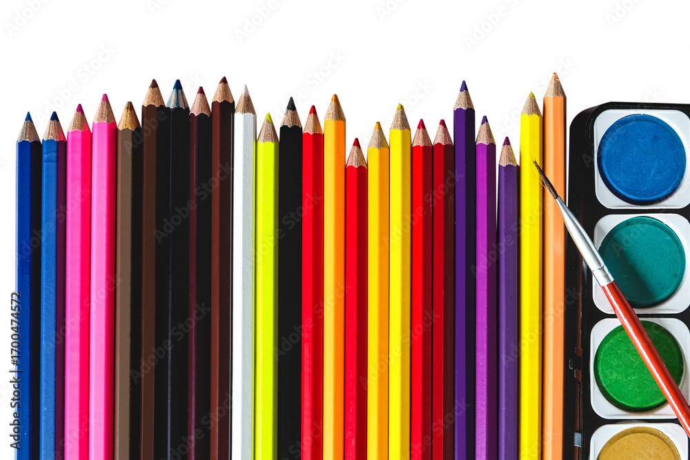 Fototapeta premium Multicolored pencils, colors on transparent background