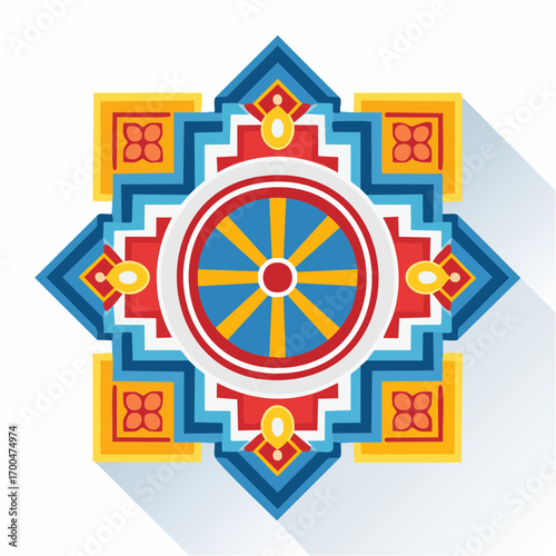 Blue And Gold Dharma Wheel Buddhism Symbol