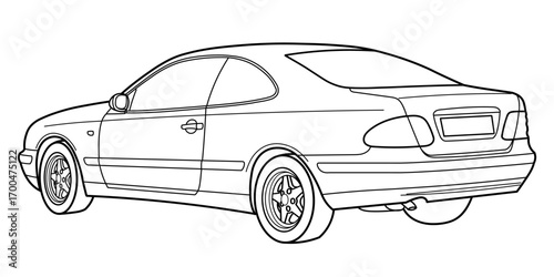 Сlassic lux sport coupe car from 90s, 00s, 3d side view. Different five view shot - front, rear, side and 3d. Outline doodle vector illustration