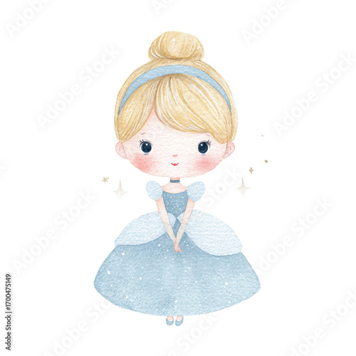 Принти на полотні Adorable Watercolor Princess Girl Cute Cartoon Cinderella Illustration