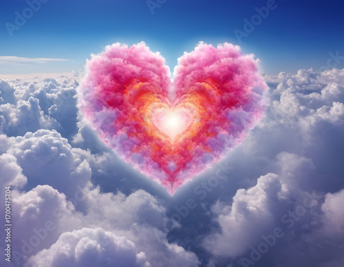 A beautiful, colorful Valentine's Day heart in the clouds as an abstract background.