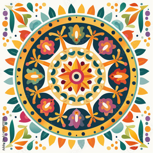 Circular Floral Mandala Pattern on White Background