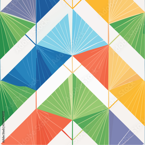 Colorful Geometric Pattern With Diamond And Fan Shapes On White Background