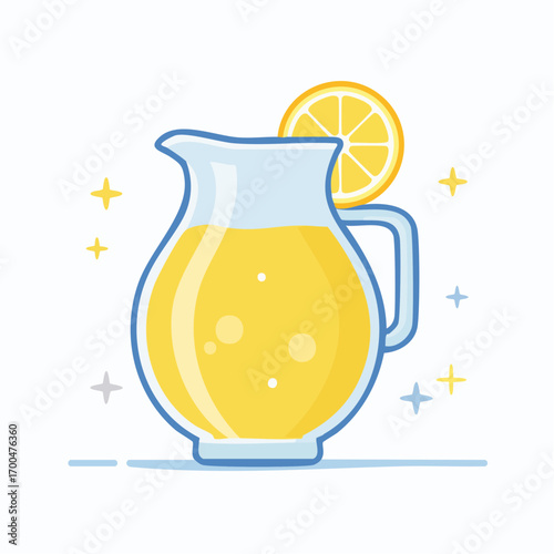 Glass Pitcher Of Fresh Lemonade With Lemon Slice And Sparkling Stars