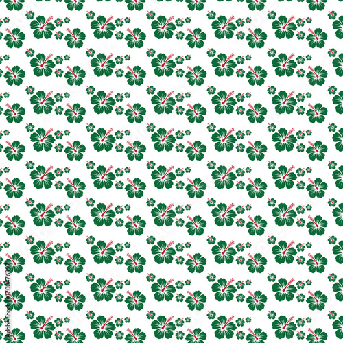 Seamless Green and Pink Hibiscus Tropical Flower Mixed Scale Pattern