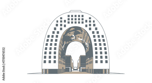 Modern Arching Building Architectural Design Illustration