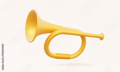 3D vector realistic Golden trumpet icon on pastel background. vintage carnival jazz classical entertainment performance festival concert music melody orchestra. design element illustration 
