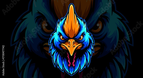 A green dragon head mascot with yellow eyes and sharp teeth against a black background with swirling green smoke.