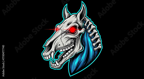 A green dragon head mascot with yellow eyes and sharp teeth against a black background with swirling green smoke.