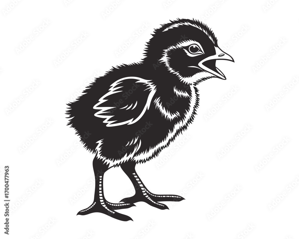 Fototapeta premium A detailed silhouette of a baby chick, presented in a classic, graphic style