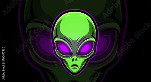 A green dragon head mascot with yellow eyes and sharp teeth against a black background with swirling green smoke.