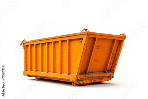 Large garbage container filled with trash bags and waste materials, isolated on white background, Trash dumpster on white.