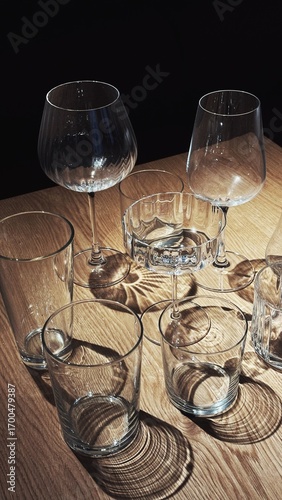 Empty glasses with dramatic lighting