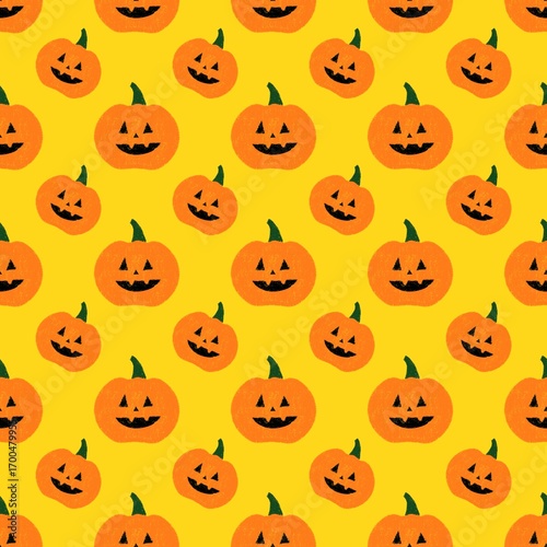 Seamless Halloween Pumpkin Pattern with Different Angles and Sizes