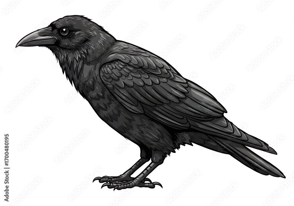 Fototapeta premium Detailed Black Crow Illustration with Transparent Background