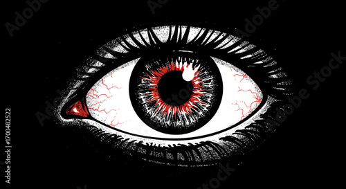 Intense Red Eye Vector Illustration with Black Background for Graphic Designs