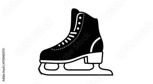 Minimalist Black Figure Skating Boot with White Laces and Blade Illustration