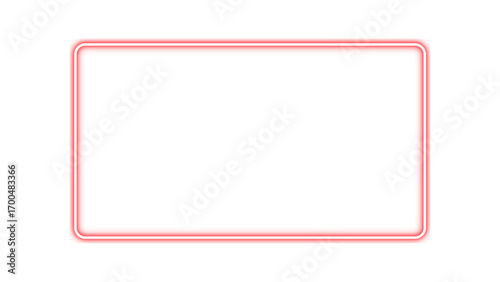 Red rectangular frame with neon glow. Neon effect red border. Neon glow red rectangle for picture or video frame. Vector illustration.