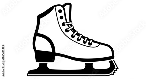 Black and White Vector Illustration of a Classic Figure Ice Skate