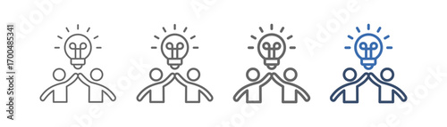 
outline icon set collaborative innovation network with hand holding and light bulb design