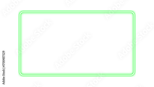 Green rectangular frame with neon glow. Neon effect green border. Neon glow green rectangle for picture or video frame. Vector illustration.