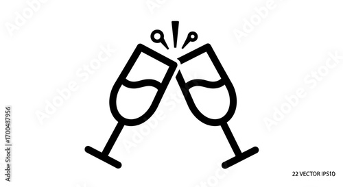 Black Outline Icon of Two Champagne Flutes Clinking Together Joyfully
