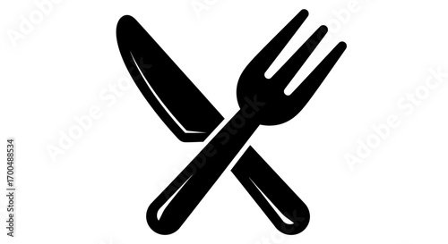 Minimalist Black Fork and Knife Crossed Symbol for Dining or Restaurant