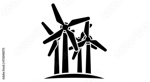 Stylized Black Silhouette of Three Wind Turbines on White Background