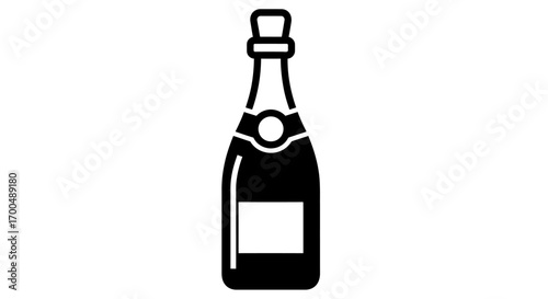 Bold Black Silhouette of a Sparkling Wine Bottle Icon on White Background