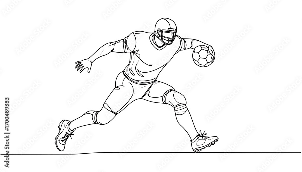 Fototapeta premium A dynamic line art depiction of a football player in motion, showcasing athleticism and focus.