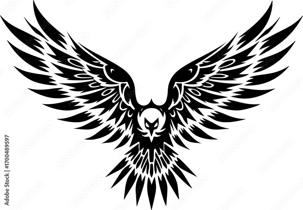 Fototapeta premium Tribal Eagle Silhouette with Outstretched Wings