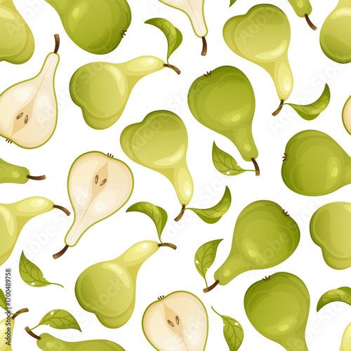 Seamless vector pattern of ripe pears. Autumn harvest concept. Perfect for a card, banner, poster, cover, and decoration for seasonal autumn holidays.