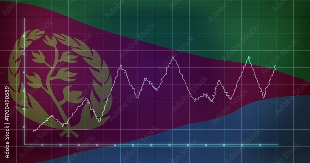 Naklejka premium Displaying Eritrean flag overlaying grid in digital art showing x-axis y-axis and white data line